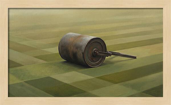 Old Garden Roller On Manicured Lawn