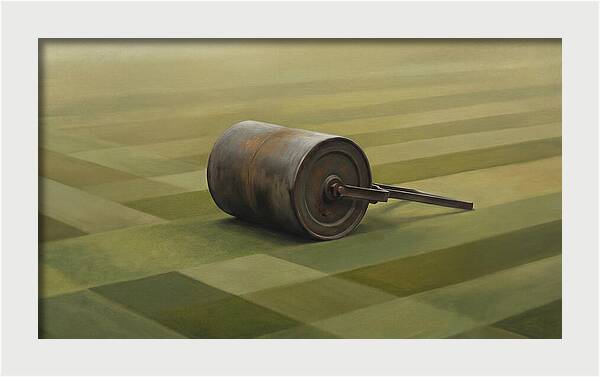 Old Garden Roller On Manicured Lawn