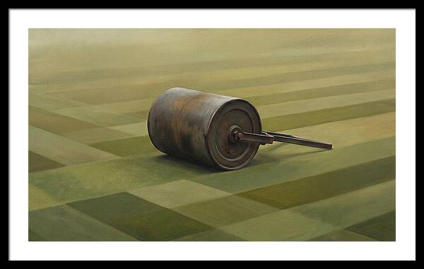 Old Garden Roller On Manicured Lawn