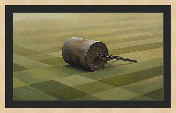 Old Garden Roller On Manicured Lawn