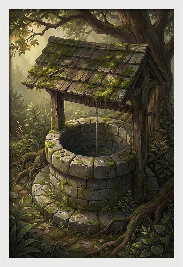 Old Garden Well With Wishing Coins