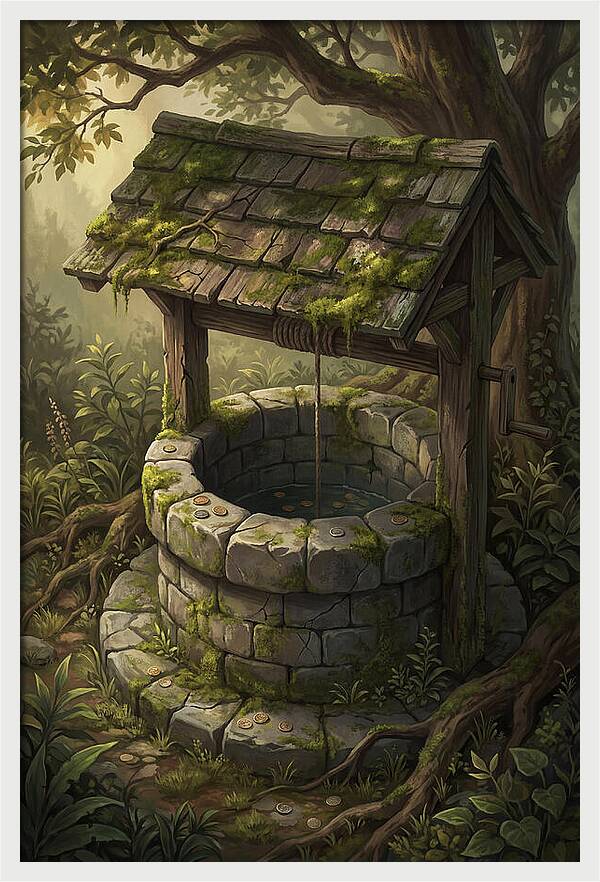 Old Garden Well With Wishing Coins