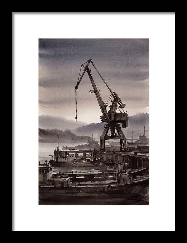 Old Harbor Crane Silhouetted Against Sun