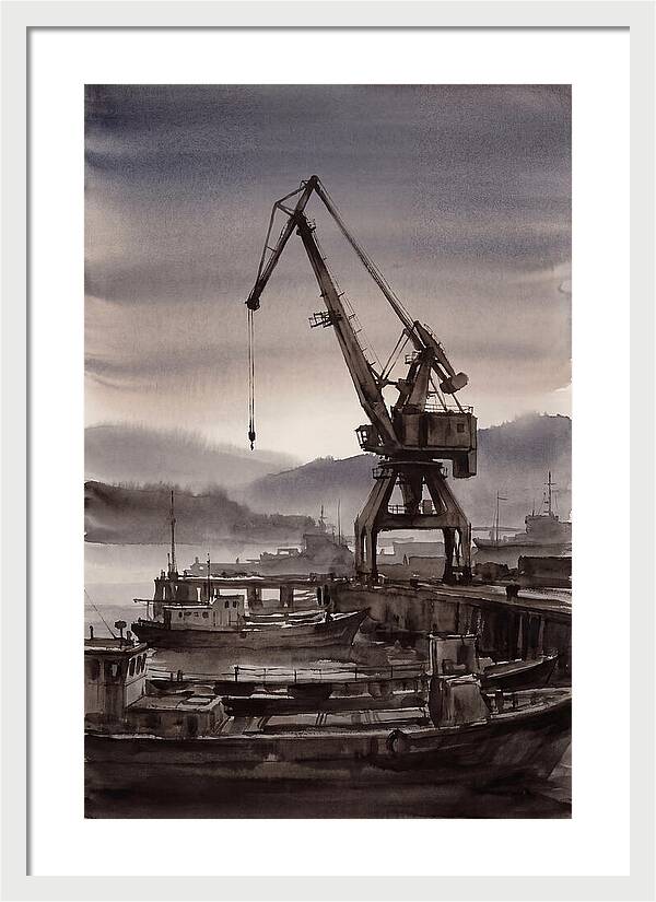 Old Harbor Crane Silhouetted Against Sun
