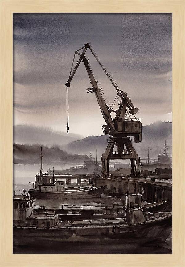 Old Harbor Crane Silhouetted Against Sun