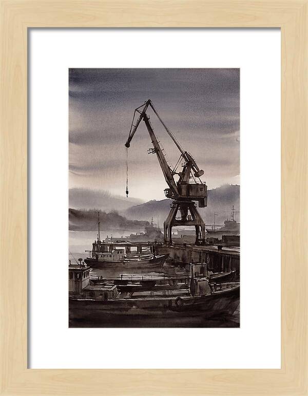 Old Harbor Crane Silhouetted Against Sun