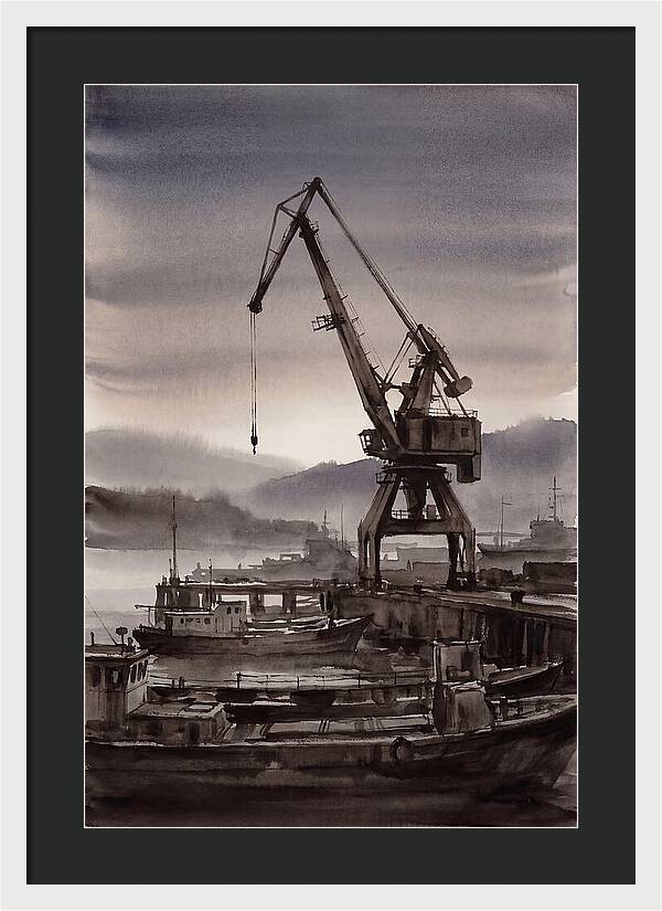 Old Harbor Crane Silhouetted Against Sun