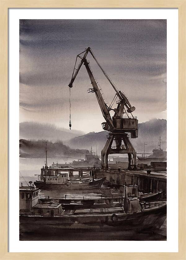 Old Harbor Crane Silhouetted Against Sun