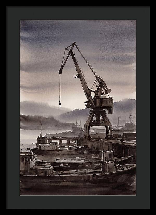 Old Harbor Crane Silhouetted Against Sun