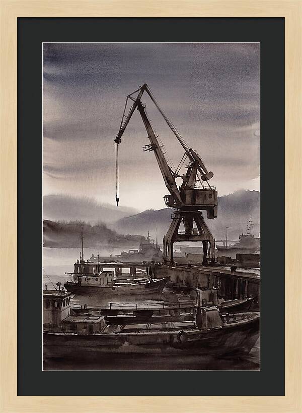 Old Harbor Crane Silhouetted Against Sun