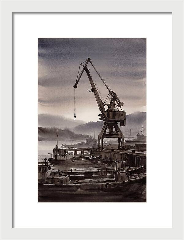 Old Harbor Crane Silhouetted Against Sun