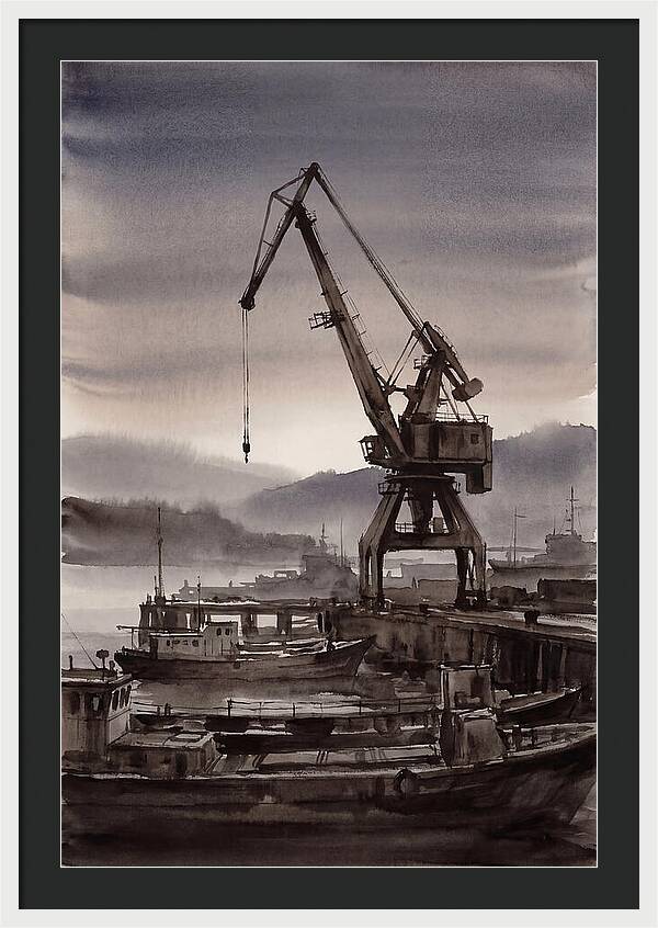 Old Harbor Crane Silhouetted Against Sun