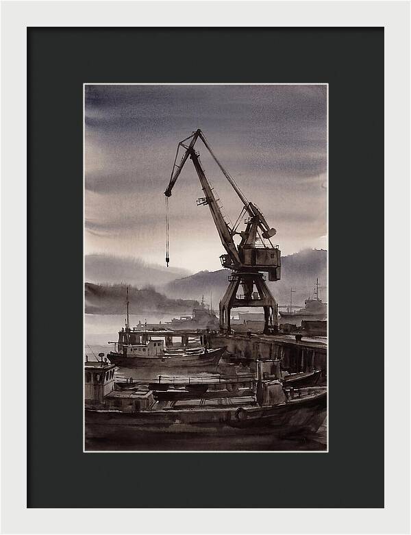Old Harbor Crane Silhouetted Against Sun