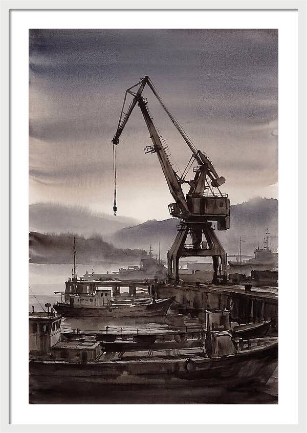 Old Harbor Crane Silhouetted Against Sun