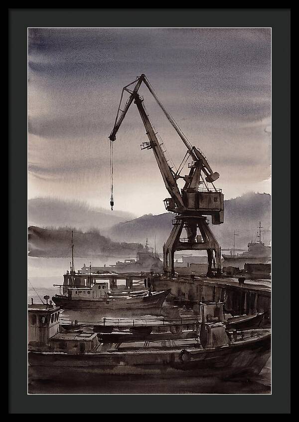 Old Harbor Crane Silhouetted Against Sun