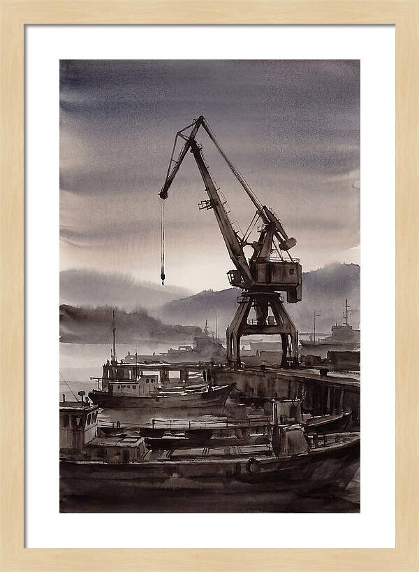 Old Harbor Crane Silhouetted Against Sun
