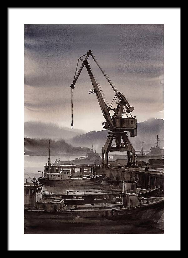 Old Harbor Crane Silhouetted Against Sun