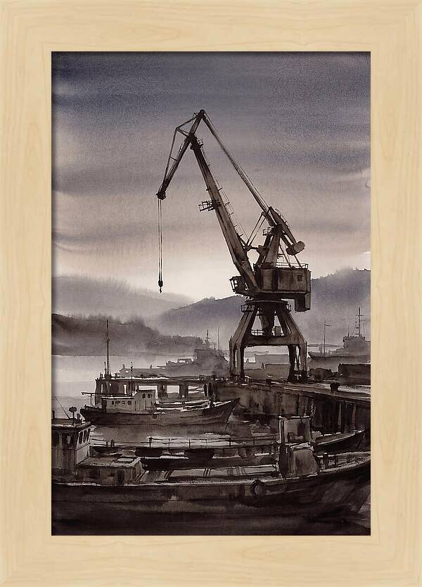 Old Harbor Crane Silhouetted Against Sun
