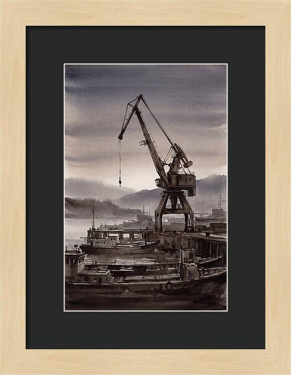 Old Harbor Crane Silhouetted Against Sun