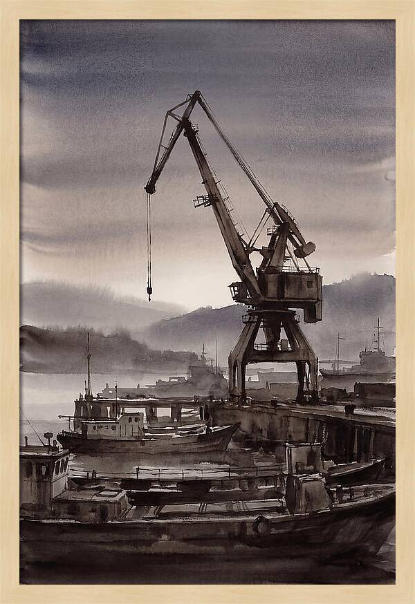 Old Harbor Crane Silhouetted Against Sun