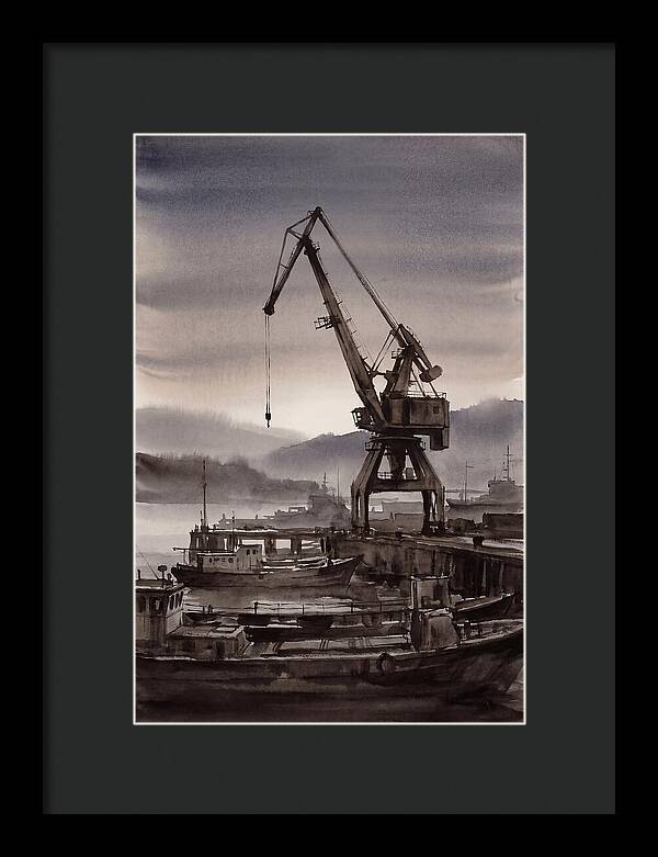 Old Harbor Crane Silhouetted Against Sun