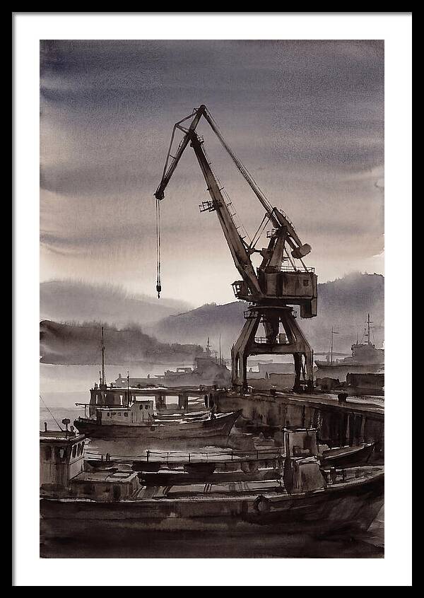 Old Harbor Crane Silhouetted Against Sun