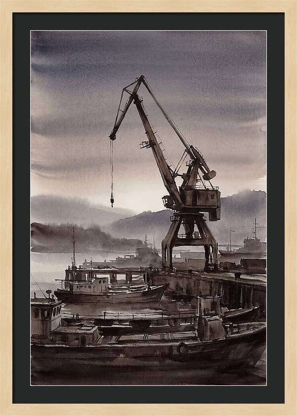 Old Harbor Crane Silhouetted Against Sun