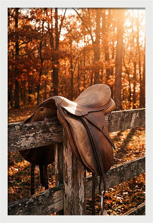 Old Leather Saddle In Autumn Light
