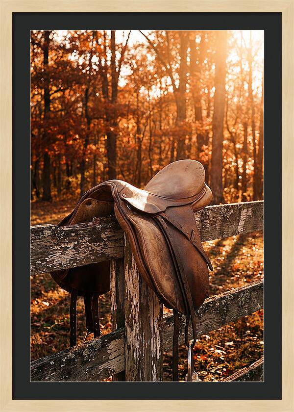 Old Leather Saddle In Autumn Light