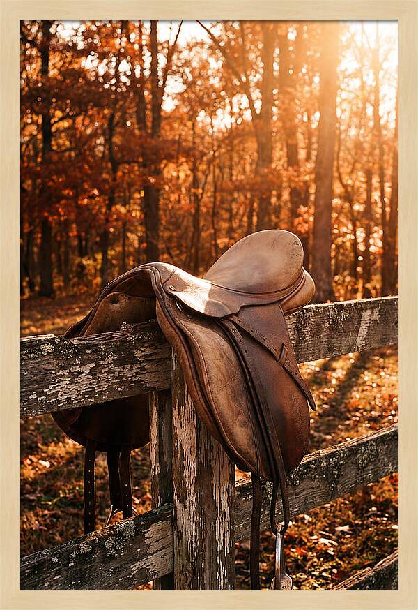 Old Leather Saddle In Autumn Light
