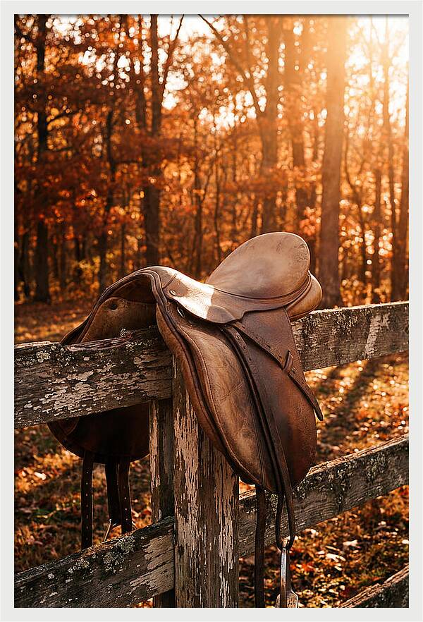 Old Leather Saddle In Autumn Light