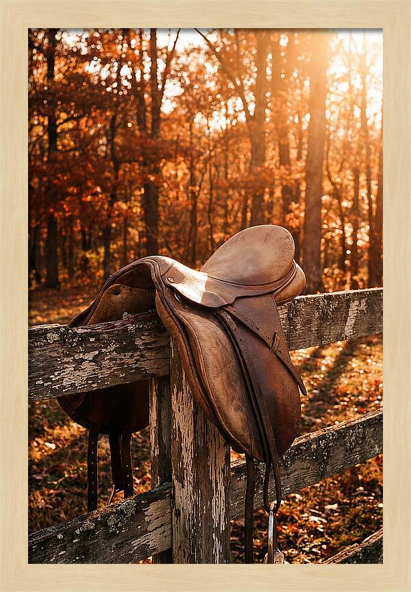 Old Leather Saddle In Autumn Light