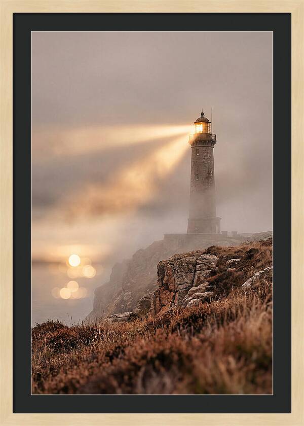 Old Lighthouse Beam Cutting Through Fog