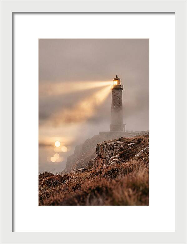 Old Lighthouse Beam Cutting Through Fog