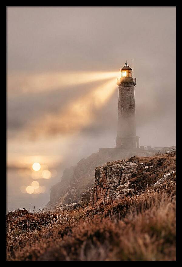 Old Lighthouse Beam Cutting Through Fog