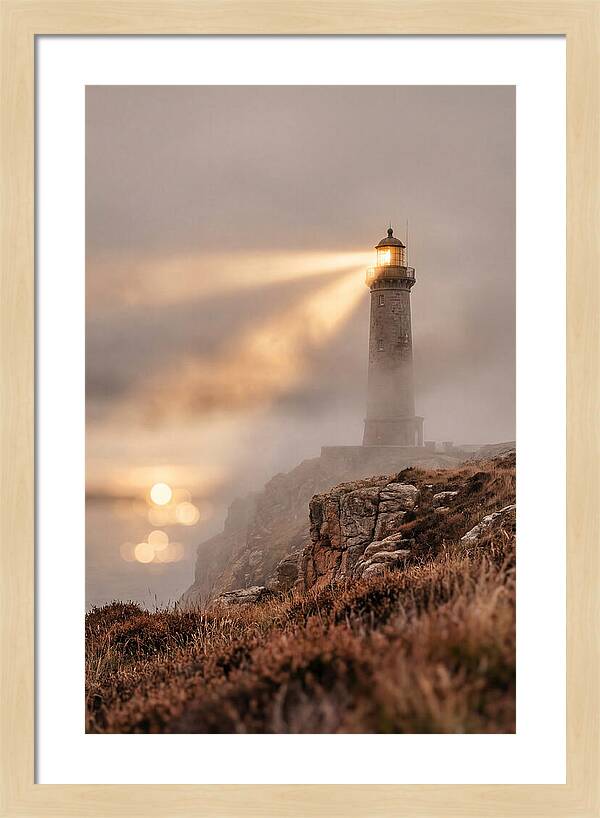 Old Lighthouse Beam Cutting Through Fog