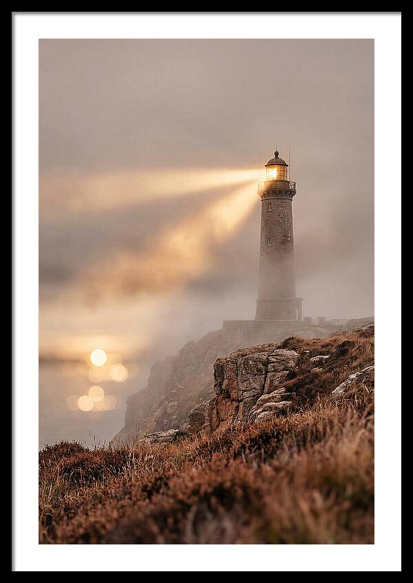 Old Lighthouse Beam Cutting Through Fog