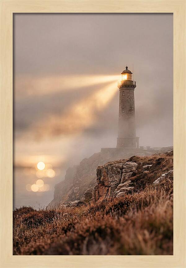 Old Lighthouse Beam Cutting Through Fog