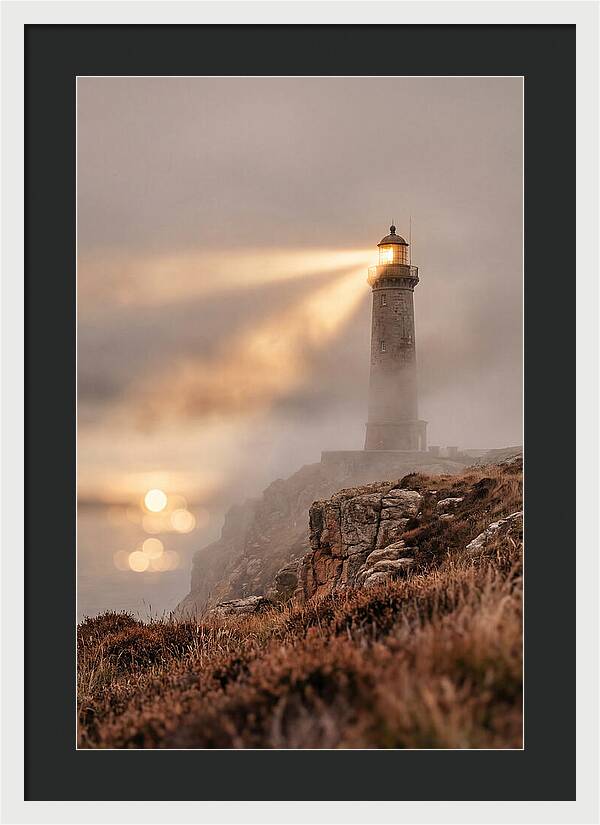 Old Lighthouse Beam Cutting Through Fog
