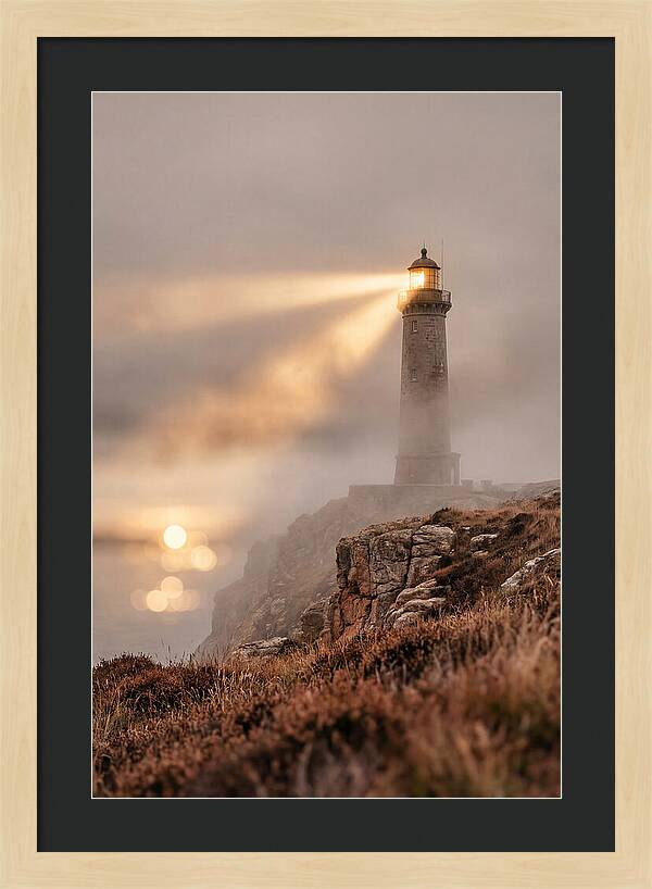 Old Lighthouse Beam Cutting Through Fog