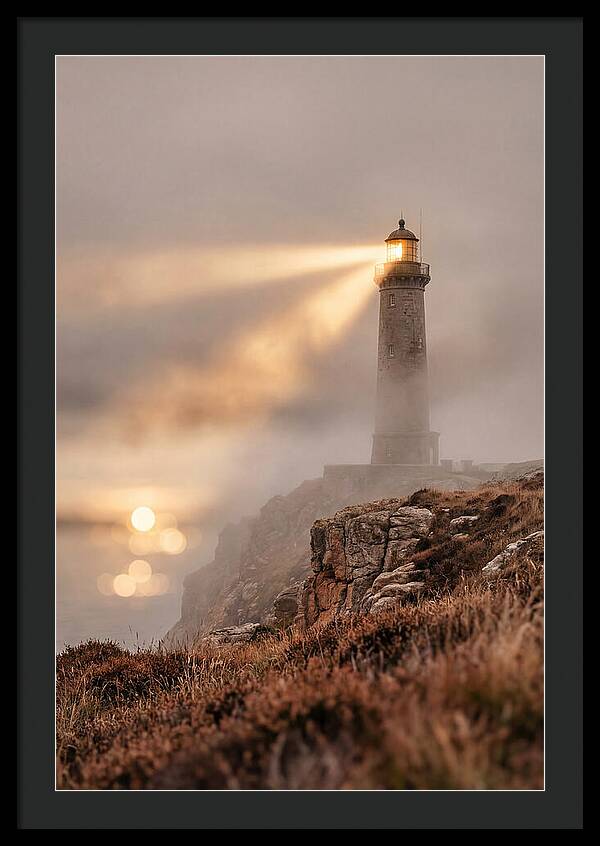 Old Lighthouse Beam Cutting Through Fog