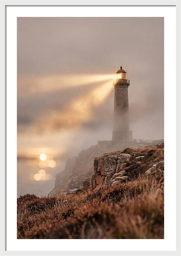 Old Lighthouse Beam Cutting Through Fog