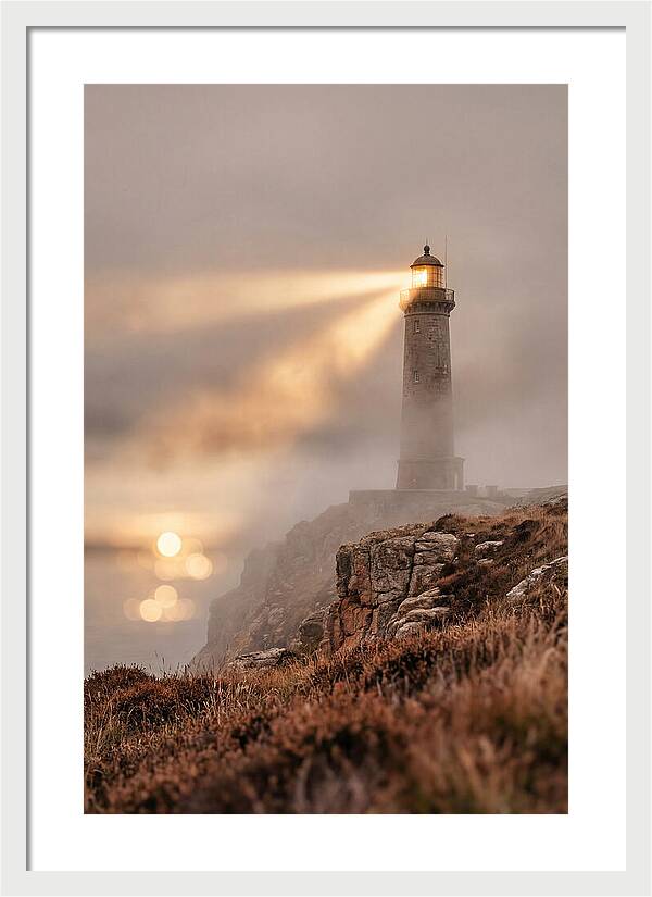 Old Lighthouse Beam Cutting Through Fog