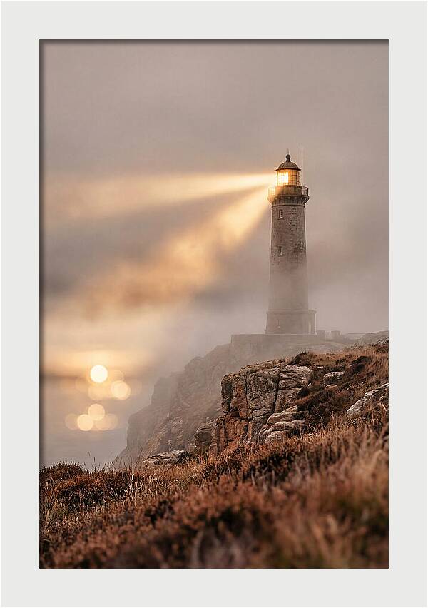 Old Lighthouse Beam Cutting Through Fog