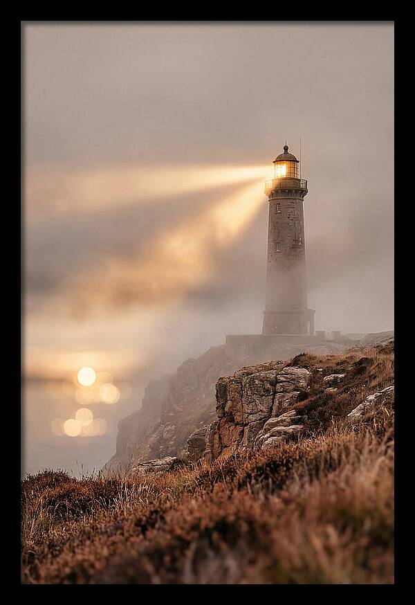 Old Lighthouse Beam Cutting Through Fog