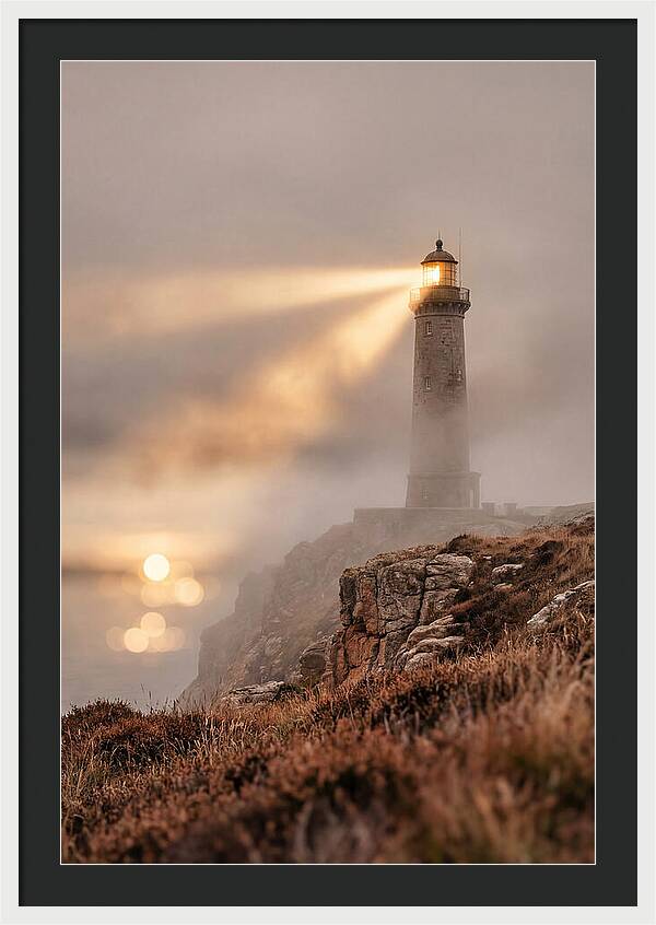 Old Lighthouse Beam Cutting Through Fog