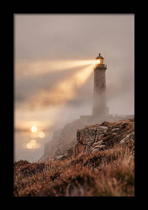 Old Lighthouse Beam Cutting Through Fog