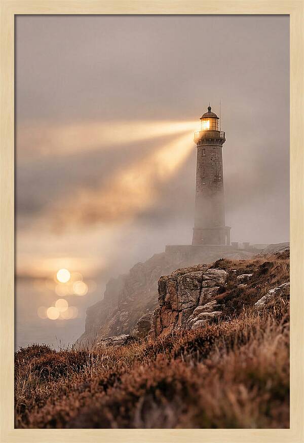 Old Lighthouse Beam Cutting Through Fog