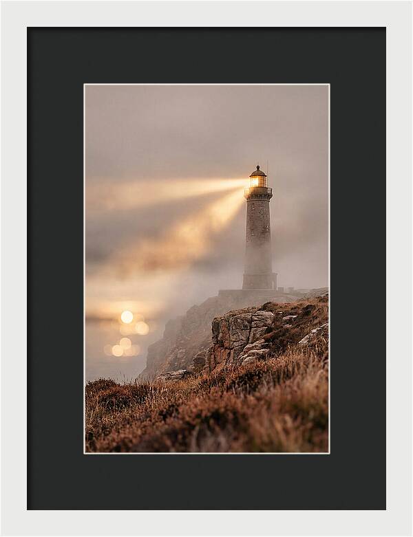 Old Lighthouse Beam Cutting Through Fog