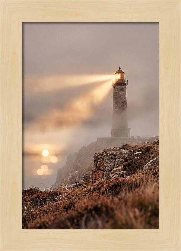 Old Lighthouse Beam Cutting Through Fog